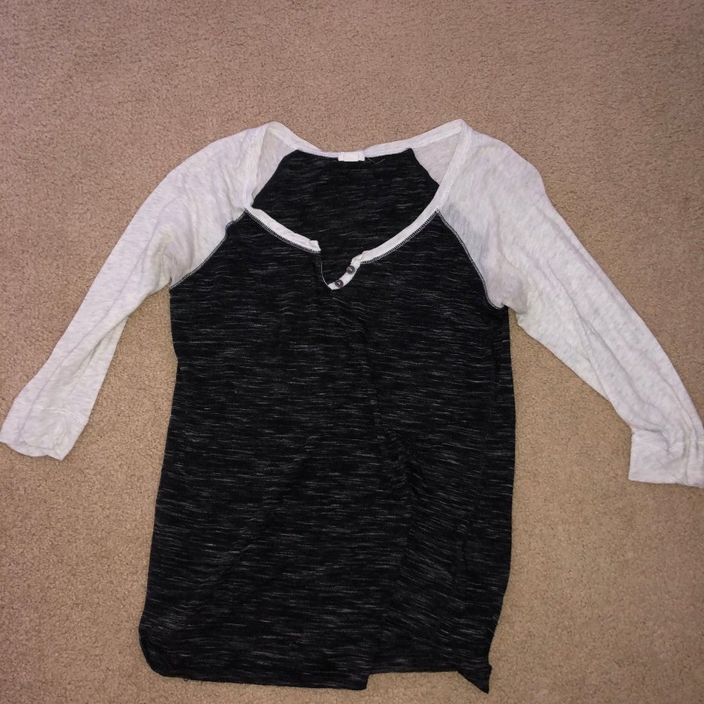 three quarter black and white long sleeve tee